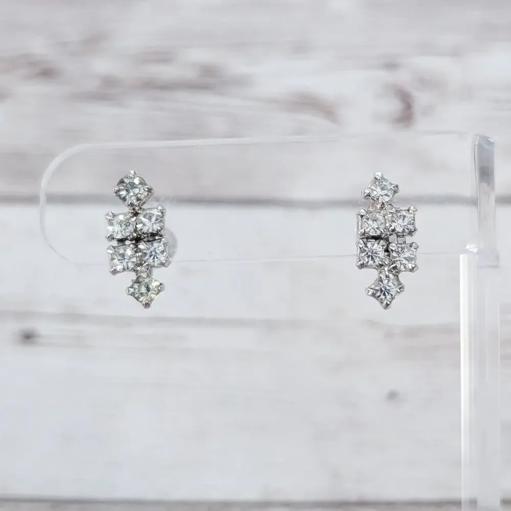 Vintage Screw Back Earrings Stylish Clear Gems
